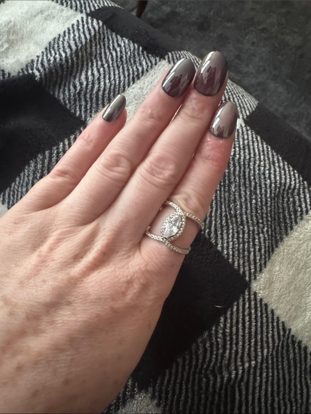 Sterling Silver Marquise Halo Double Band Ring in Silver